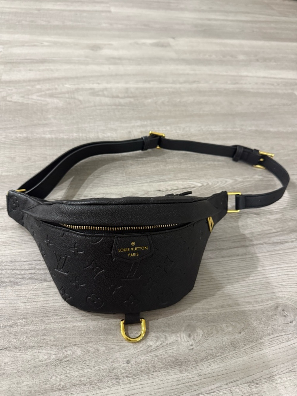 Louis Vuitton Black Embossed Monogram Belt Bag with Gold Hardware